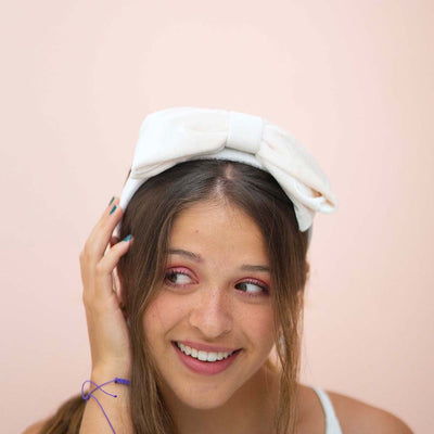 Headband - Cream Velvet With Bow