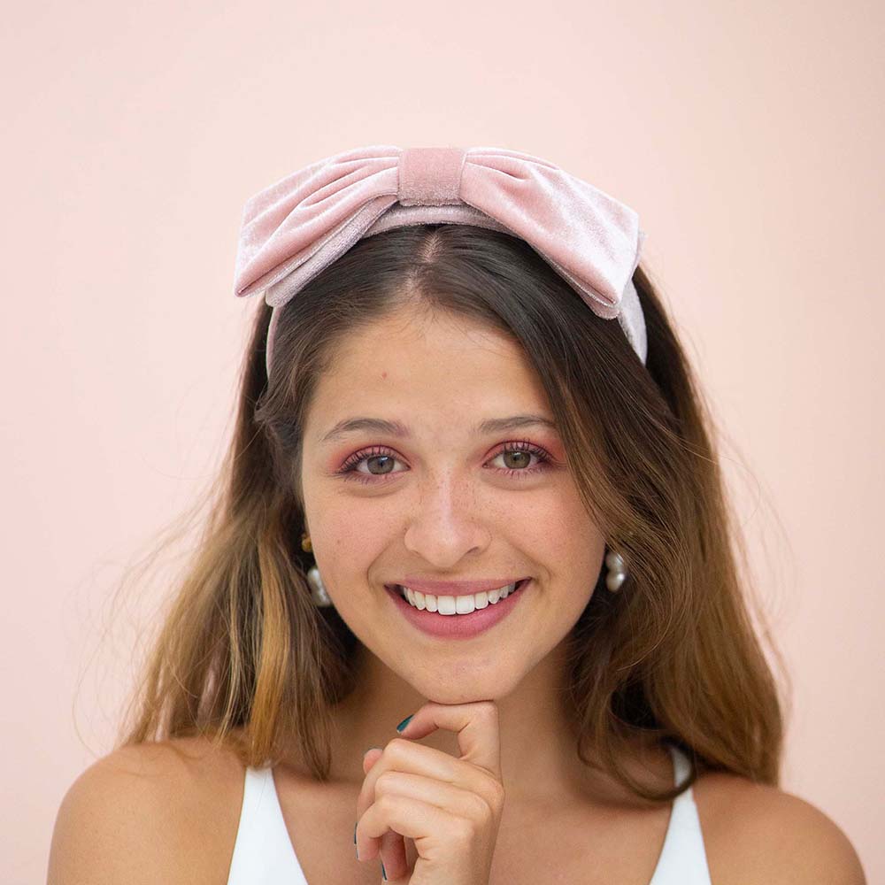 Headband - Rose Pink Velvet With Bow