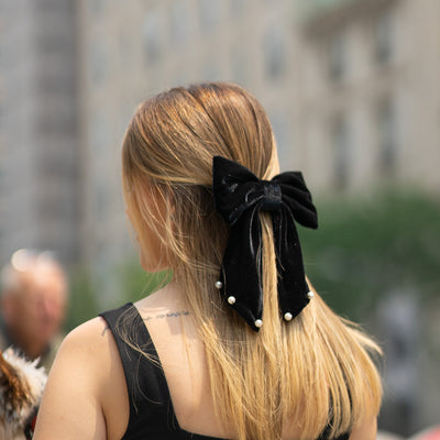 Long Bow - Black Velvet With Pearls